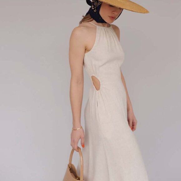 Lucy Paris Linen Blend Side Cut Out Halter Dress L - Picture 4 of 16